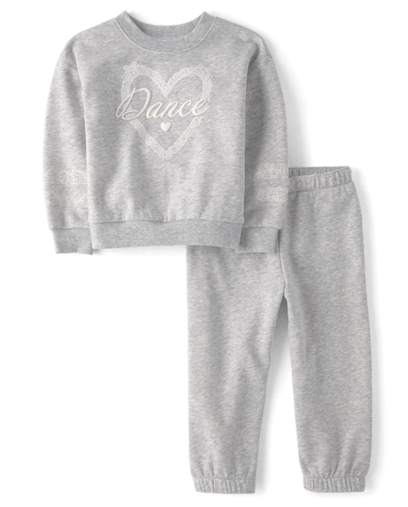 Toddler Girls Puff Print Dance Premium Fleece 2-Piece Outfit Set