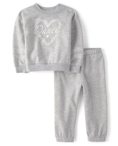 Toddler Girls Puff Print Dance Premium Fleece 2-Piece Outfit Set