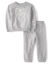Toddler Girls Puff Print Dance Premium Fleece 2-Piece Outfit Set