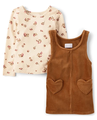 Toddler Girls Floral Heart Skirtall 2-Piece Outfit Set
