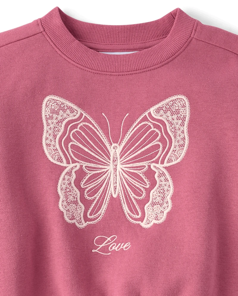 Girls Embellished Premium Fleece Cropped Sweatshirt