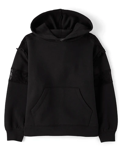Girls Lace Inset Premium Fleece Hoodie