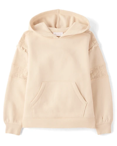 Girls Lace Inset Premium Fleece Hoodie