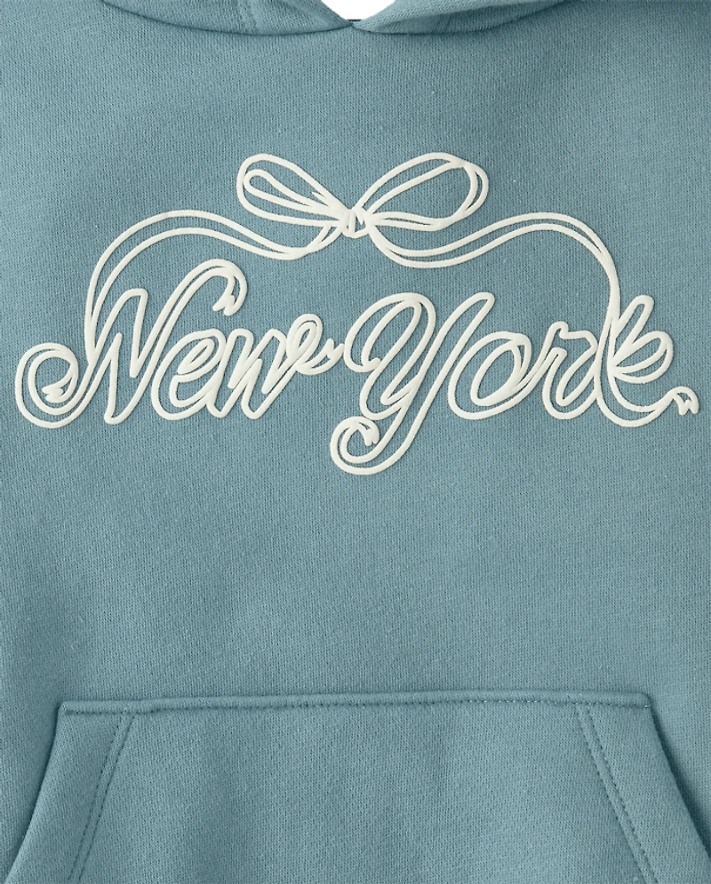 Sweat à capuche en polaire premium rayures dentelle et imprimé bouffant pour filles