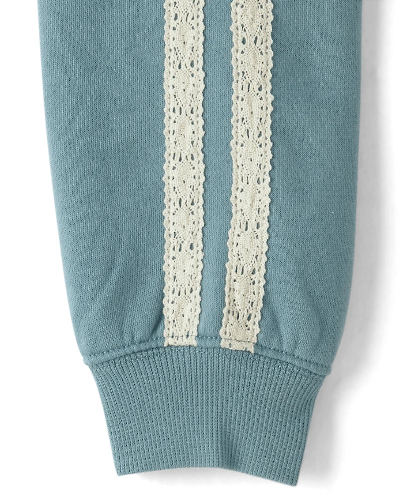 Sweat à capuche en polaire premium rayures dentelle et imprimé bouffant pour filles