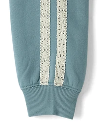 Sweat à capuche en polaire premium rayures dentelle et imprimé bouffant pour filles