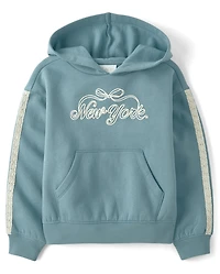 Girls Puff Print Lace Stripe Premium Fleece Hoodie