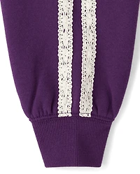 Girls Puff Print Lace Stripe Premium Fleece Hoodie