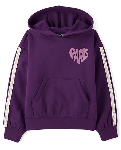 Girls Puff Print Lace Stripe Premium Fleece Hoodie