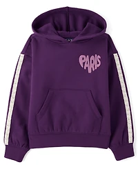 Girls Puff Print Lace Stripe Premium Fleece Hoodie