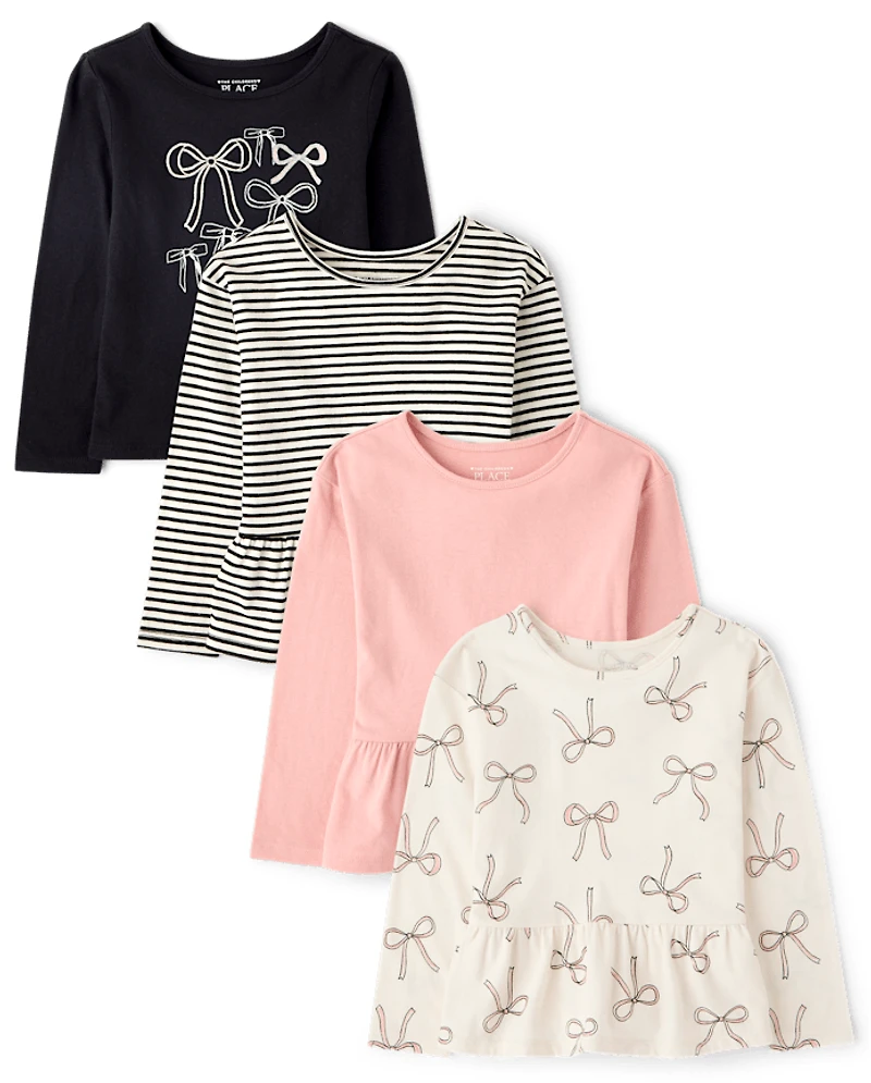 Toddler Girls Bow Peplum Top 4-Pack