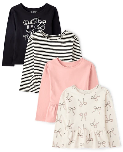 Toddler Girls Bow Peplum Top 4-Pack