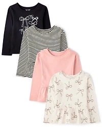 Toddler Girls Bow Peplum Top 4-Pack