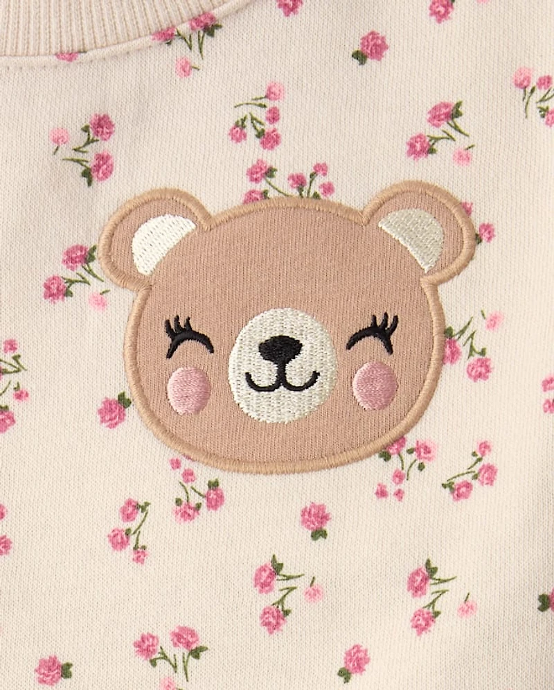 Toddler Girls Embroidered Bear 2-Piece Outfit Set