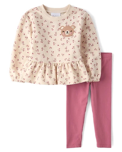 Toddler Girls Embroidered Bear 2-Piece Outfit Set