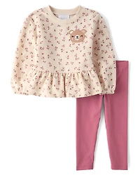 Toddler Girls Embroidered Bear 2-Piece Outfit Set
