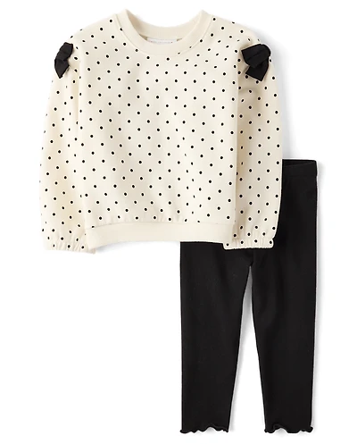 Toddler Girls Polka Dot Bow 2-Piece Outfit Set