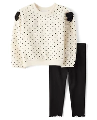 Toddler Girls Polka Dot Bow 2-Piece Outfit Set