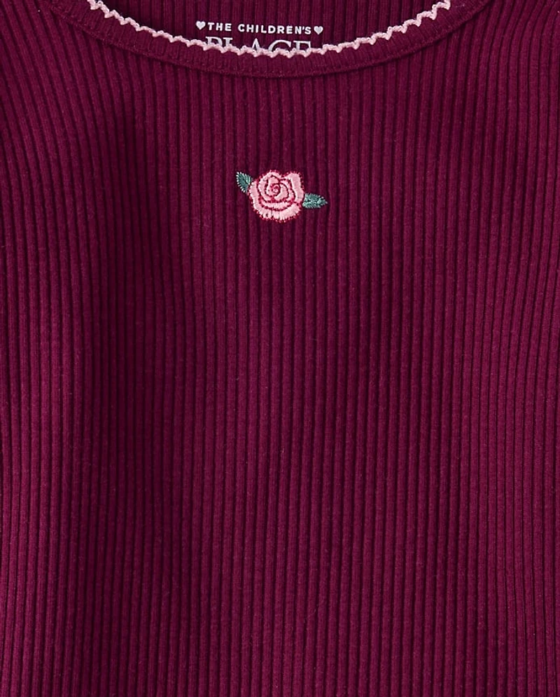 Toddler Girls Embroidered Icon Ribbed Tee