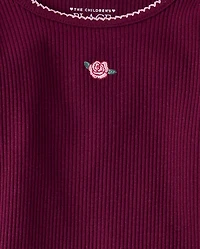 Toddler Girls Embroidered Icon Ribbed Tee