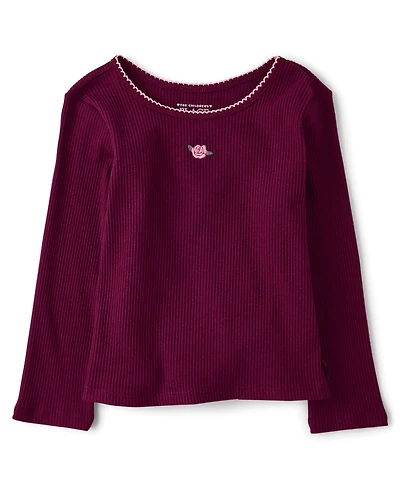 Toddler Girls Embroidered Icon Ribbed Tee