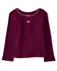 Toddler Girls Embroidered Icon Ribbed Tee