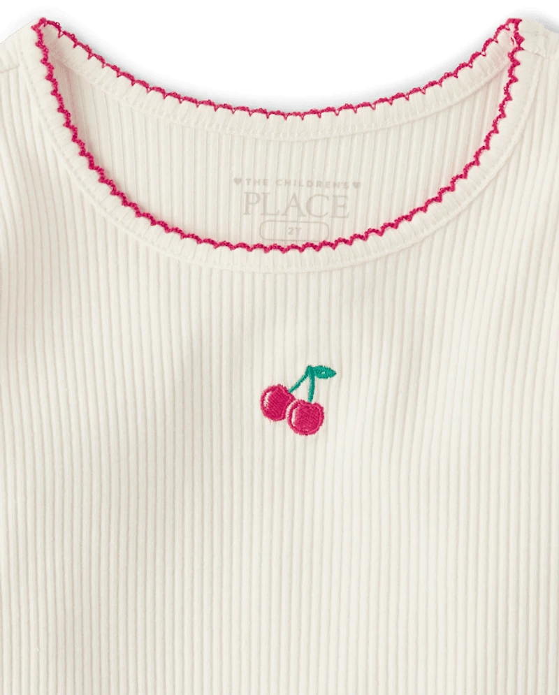 Toddler Girls Embroidered Icon Ribbed Tee