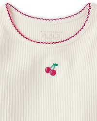 Toddler Girls Embroidered Icon Ribbed Tee