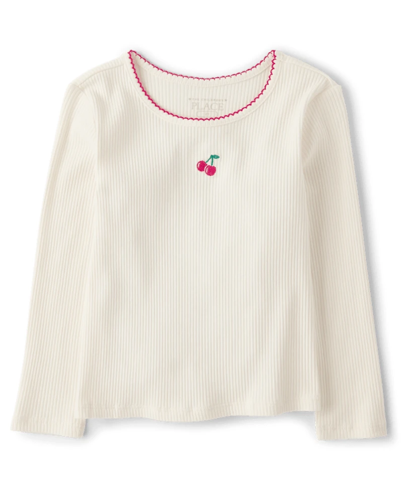 Toddler Girls Embroidered Icon Ribbed Tee