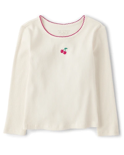 Toddler Girls Embroidered Icon Ribbed Tee