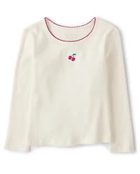 Toddler Girls Embroidered Icon Ribbed Tee
