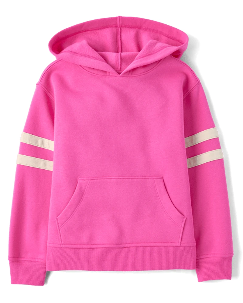 Girls Varsity Stripe Premium Fleece Zip Up Hoodie Top