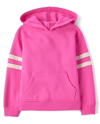 Girls Varsity Stripe Premium Fleece Zip Up Hoodie Top
