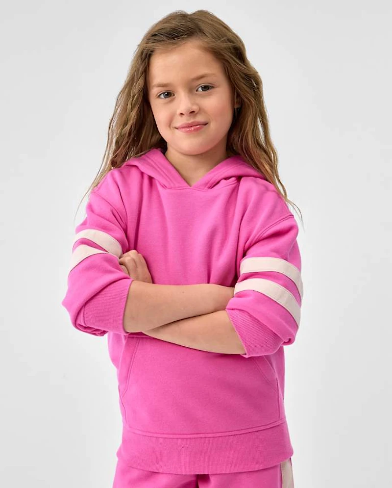 Girls Varsity Stripe Premium Fleece Zip Up Hoodie Top