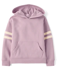 Haut à capuche zippé en polaire premium rayures universitaires pour filles
