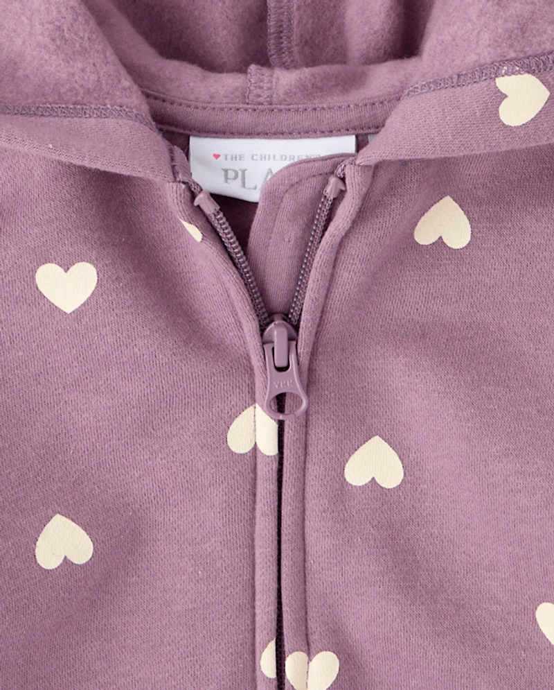 Toddler Girls Print Premium Fleece Zip Up Hoodie