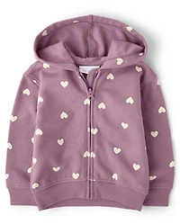 Toddler Girls Print Premium Fleece Zip Up Hoodie