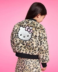 Toddler Girls Hello Kitty® Leopard Embroidered Faux Fur Bomber Jacket