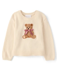 Toddler Girls Embroidered Bear Sweater