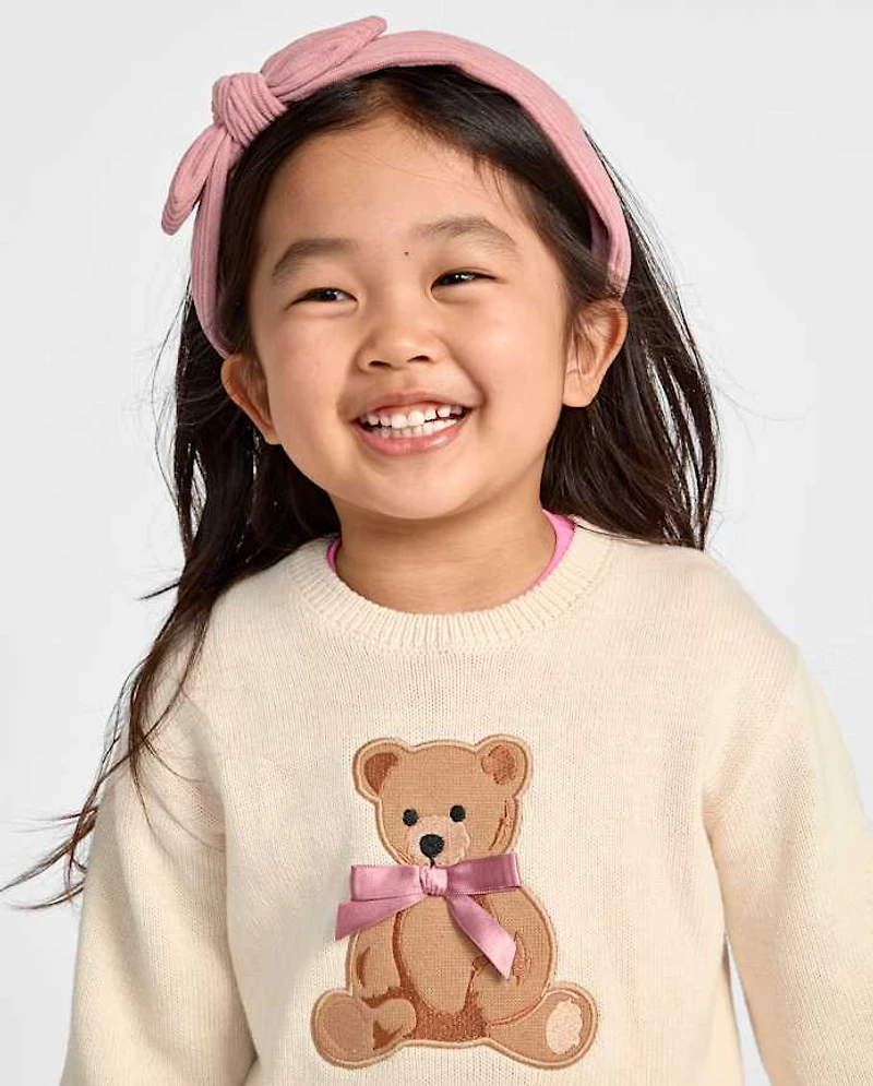 Toddler Girls Embroidered Bear Sweater