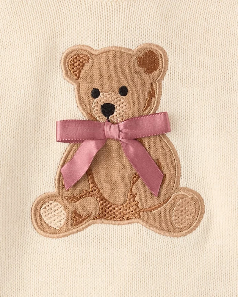 Toddler Girls Embroidered Bear Sweater