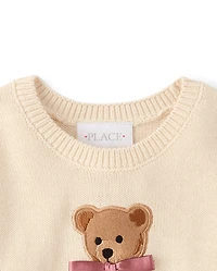 Toddler Girls Embroidered Bear Sweater