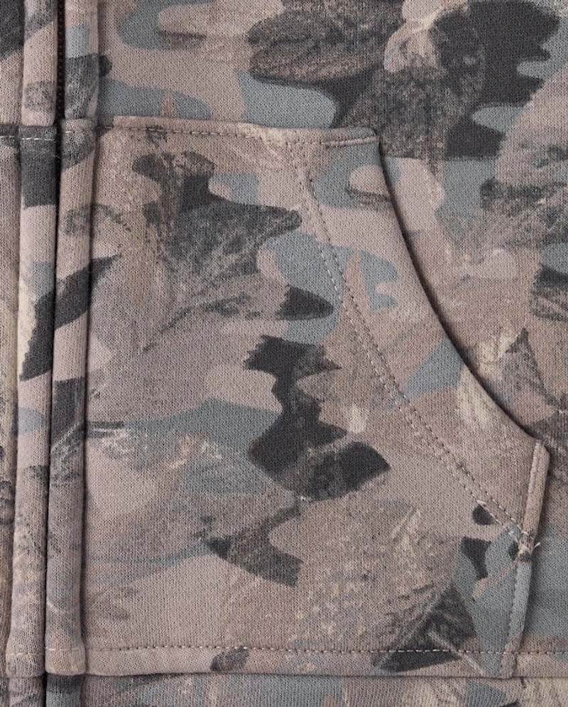 Boys Camo Premium Fleece Sherpa Lined Zip Up Hoodie