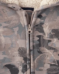 Sweat à capuche zippé en polaire premium camouflage pour garçon, doublé sherpa.