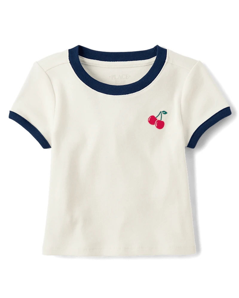 Girls Embroidered Icon Graphic Ringer Baby Tee