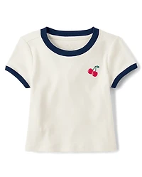 Girls Embroidered Icon Graphic Ringer Baby Tee