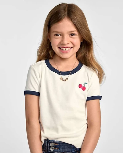 Girls Embroidered Icon Graphic Ringer Baby Tee