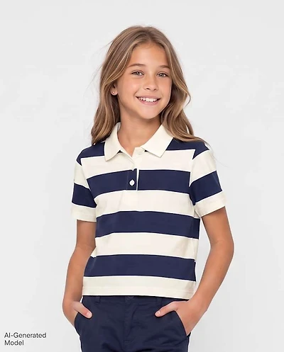 Girls Striped Rugby Polo
