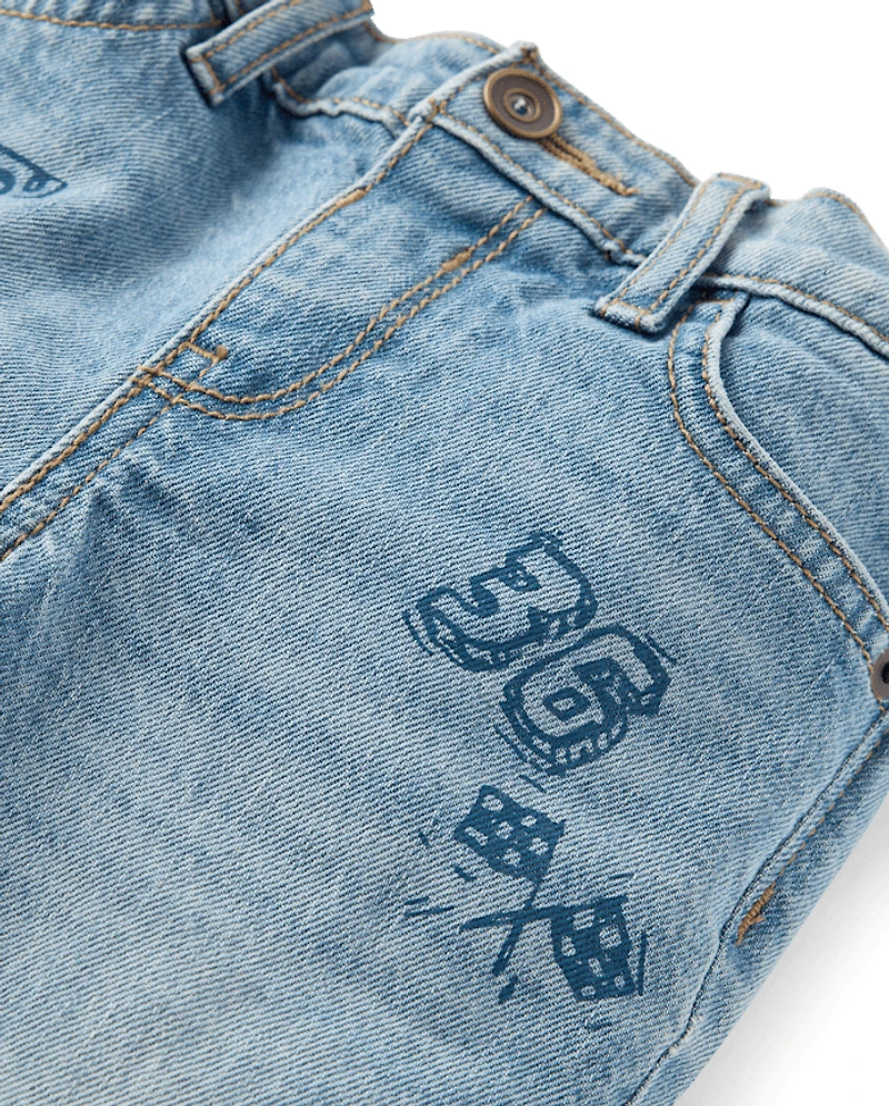 Baby And Toddler Boys Racecar Doodle 90s Loose Jeans