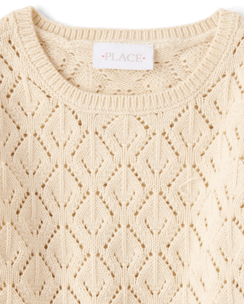 Pull en maille ajourée festonné pour filles